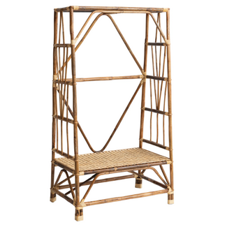 Hand-Woven Cane Clothes Rack w/ Shelf