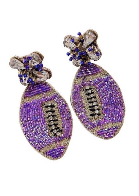 Purple Football Beaded Earring