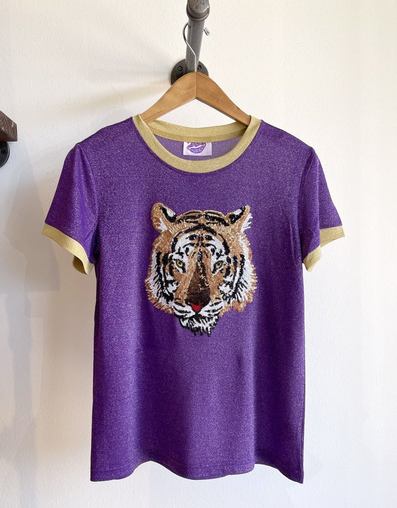 Sparkle City Gold Tiger Two Tone Glitter Tee