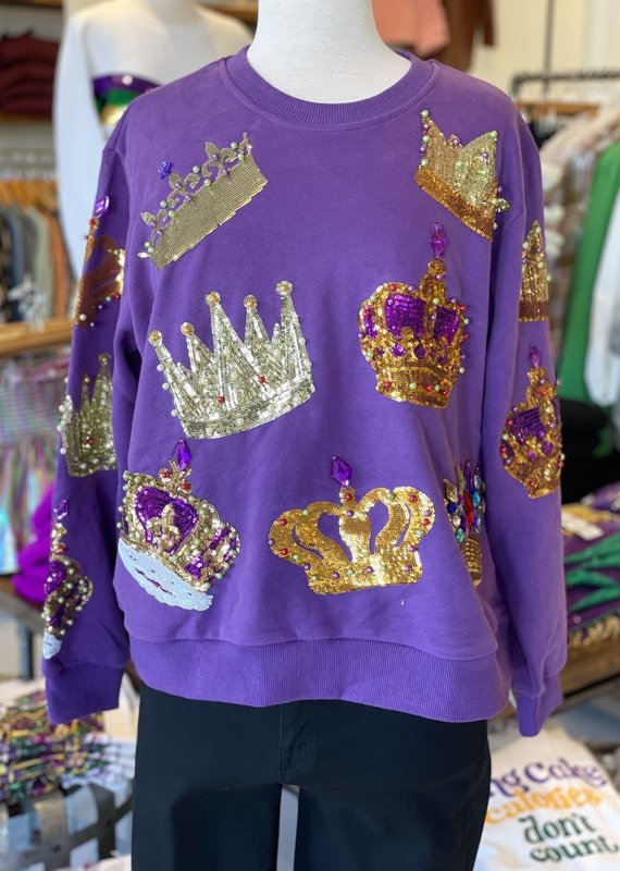 Queen of Sparkles Purple, Yellow & Green Striped Queen Card Sweatshirt main image 0