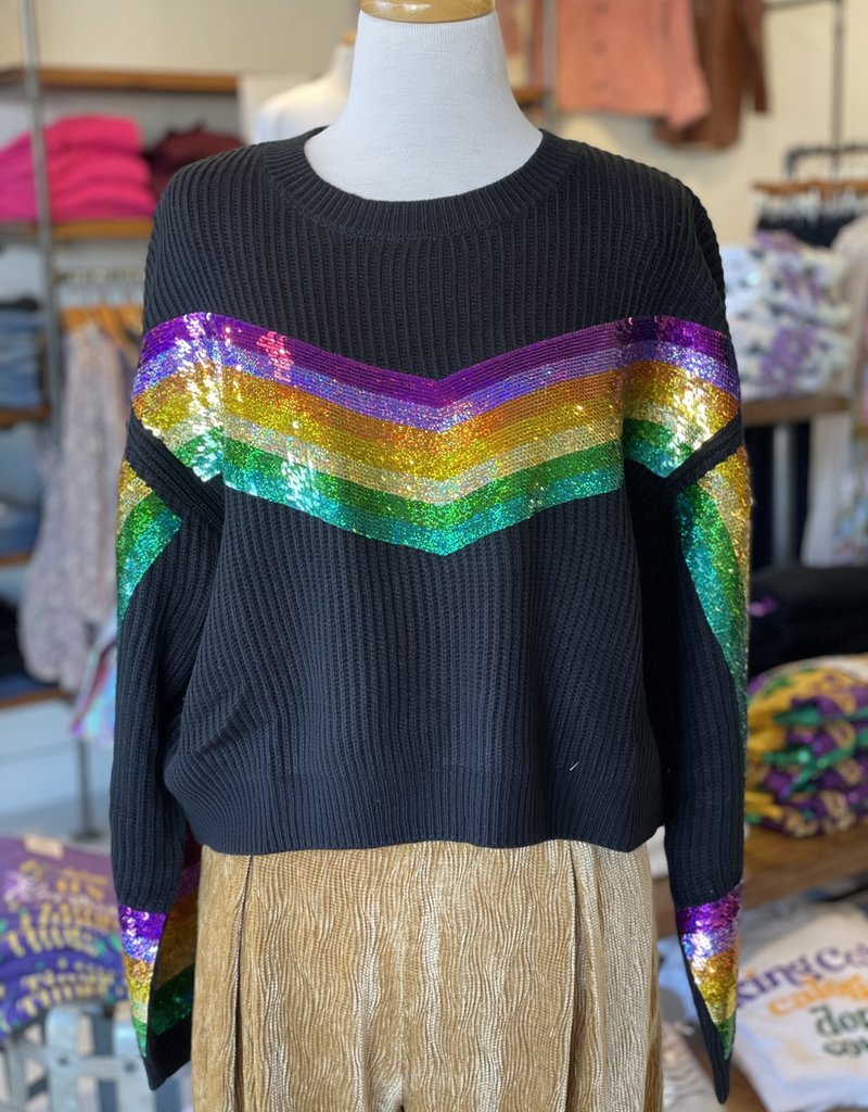 Queen of Sparkles Black Mardi Gras Sequin Stripe Sweater