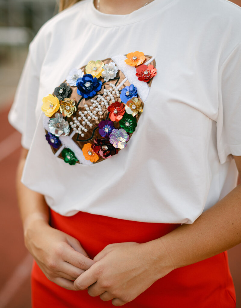 Queen of Sparkles White Floral Football Tee