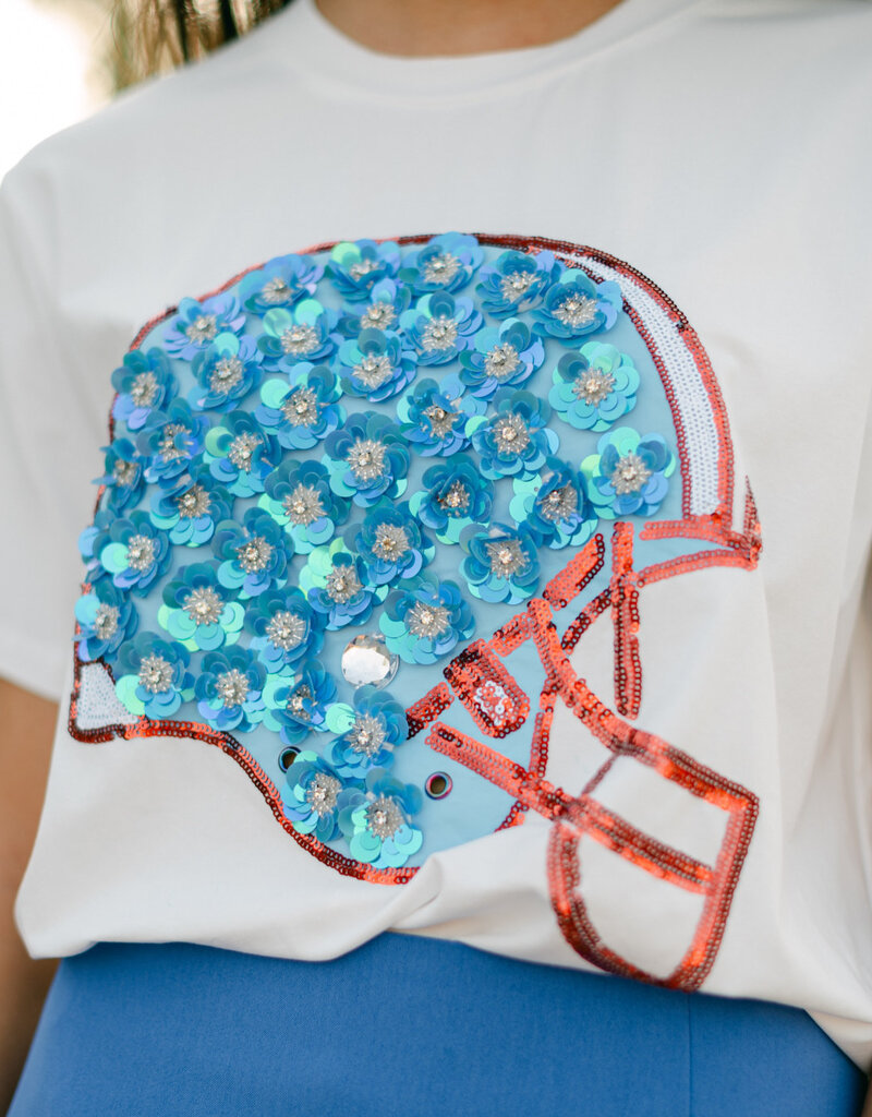 Queen of Sparkles Light Blue & Red Flower Helmet Tee