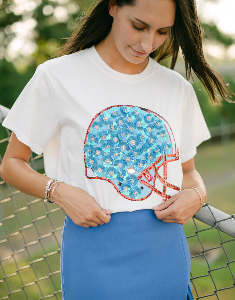 Queen of Sparkles Light Blue & Red Flower Helmet Tee