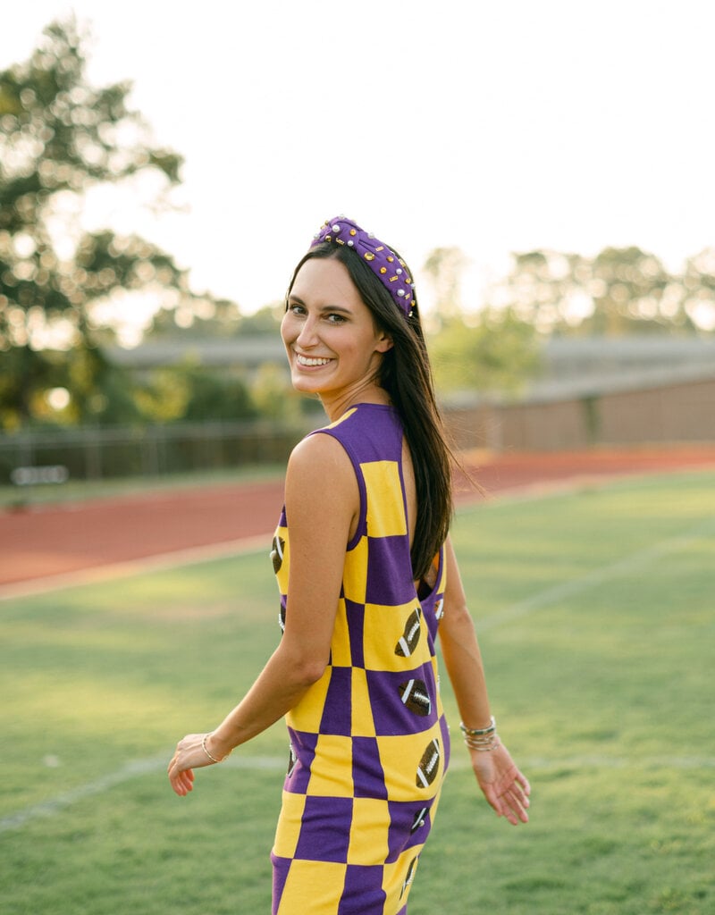 Queen of Sparkles Purple & Yellow Football Checkered Dress