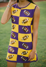 Queen of Sparkles Purple & Yellow Football Checkered Dress