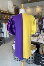 Queen of Sparkles Yellow & Purple Colorblock Sequin Sleeve Dress