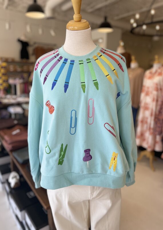 Queen of Sparkles Mint School Supplies Sweatshirt