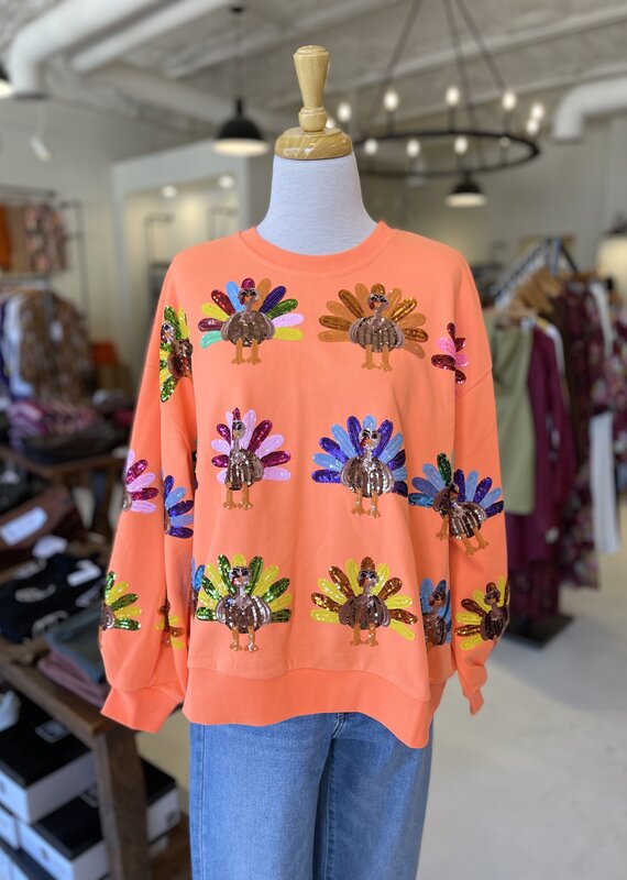 Queen of Sparkles Neon Orange Turkey Sweatshirt