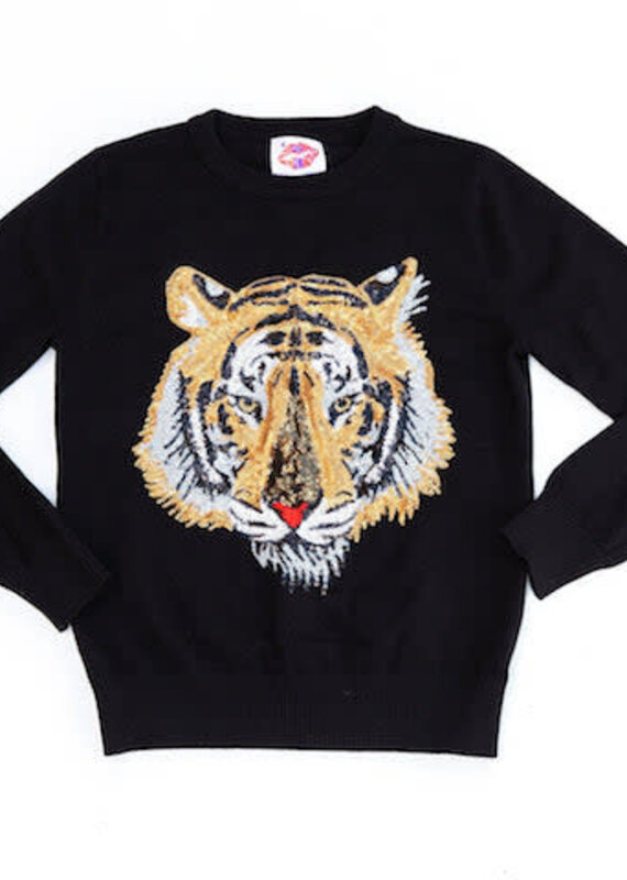 Sparkle City Mega Mike Black Sequin Tiger Sweater