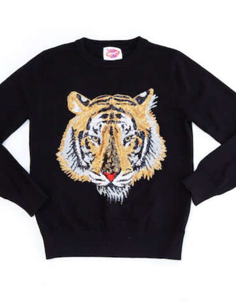 Sequin Tiger Sweatshirt, Black/Gold - New Arrivals - The Blue Door Boutique