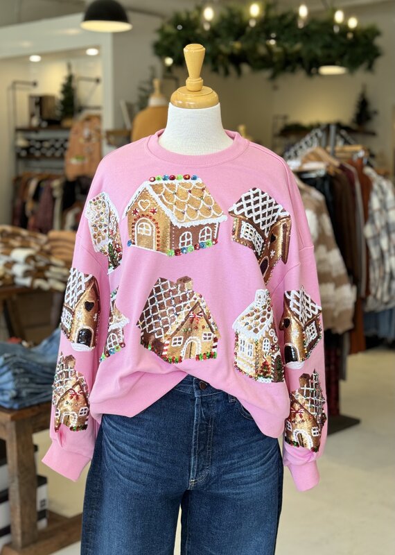 Queen of Sparkles Pink Gingerbread House Sweatshirt