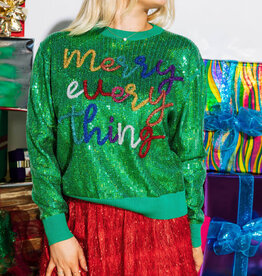 Queen of Sparkles Green Full Sequin Merry Everything Sweater