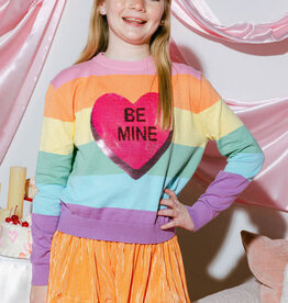Queen of Sparkles Kids Rainbow Stripe Be Mine Sweater