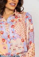 Karlie Blue Floral Ruffle Button Down