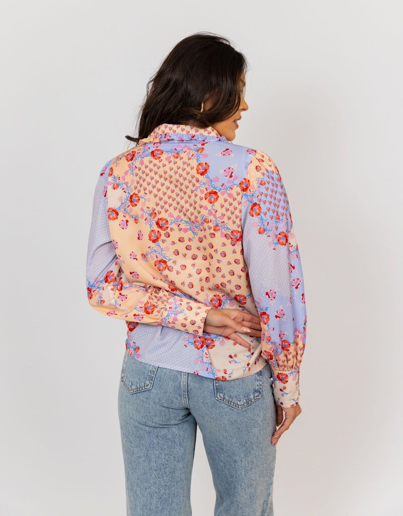 Karlie Blue Floral Ruffle Button Down