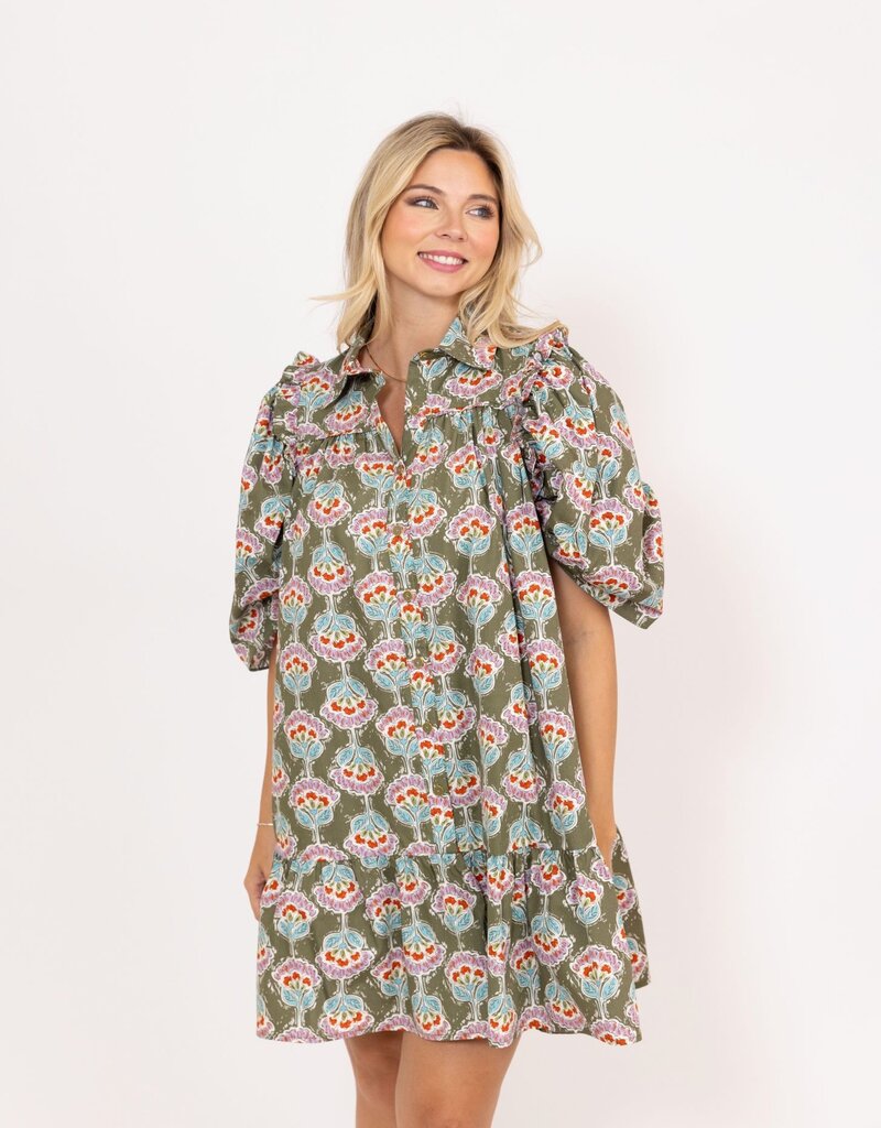 Karlie Vintage Floral Puff Sleeve Dress