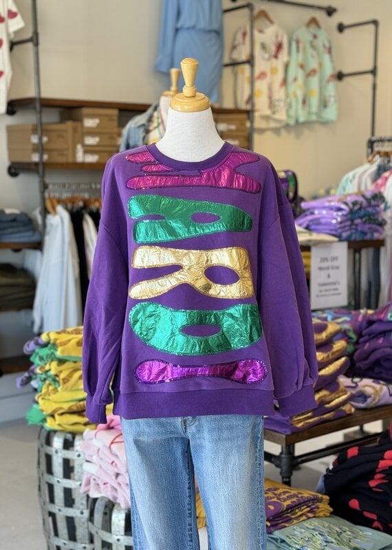 Queen of Sparkles Purple Mardi Gras Foil Word Sweatshirt