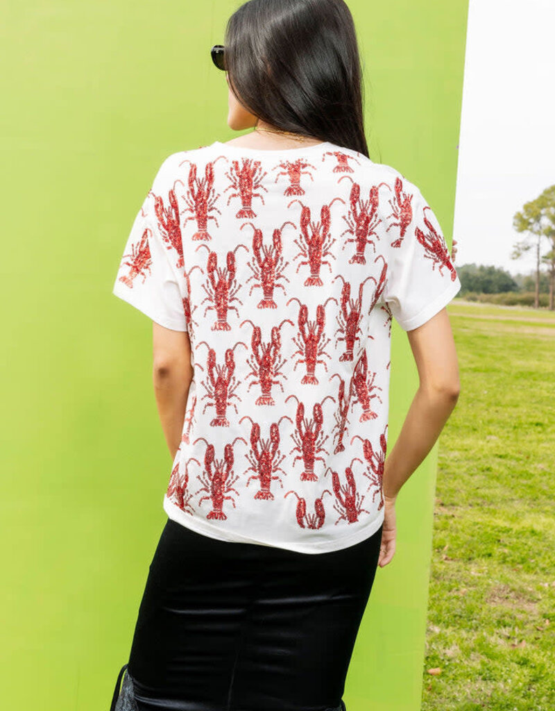 Queen of Sparkles White & Red Scattered Crawfish Tee