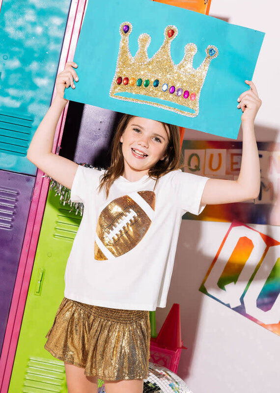Queen of Sparkles Kids Gold Football Tee
