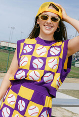 Queen of Sparkles Purple & Gold Checkered Baseball Tank