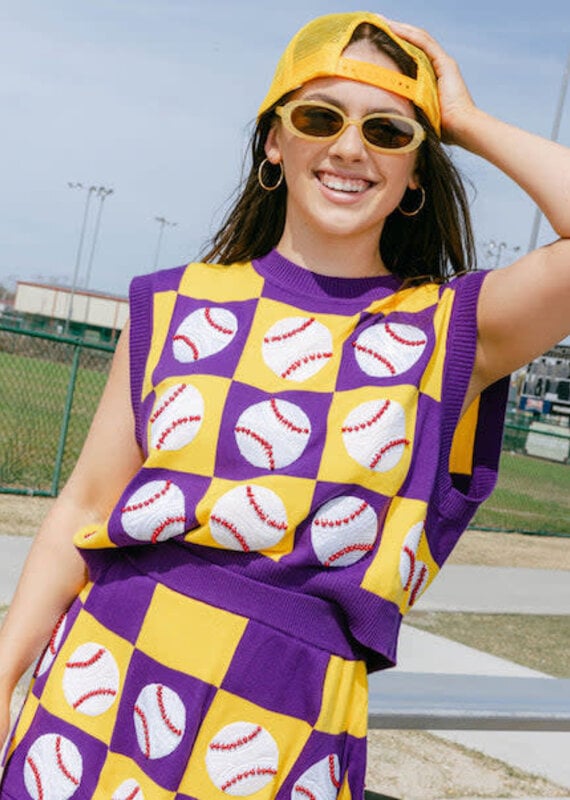 Queen of Sparkles Purple & Gold Checkered Baseball Tank