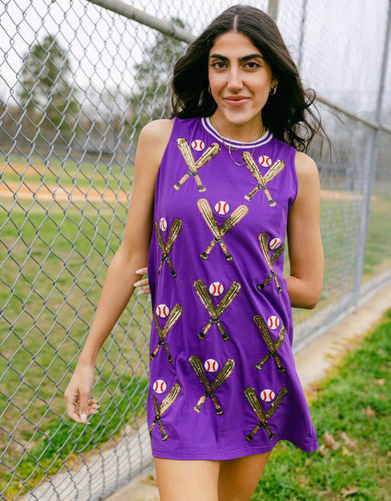Queen of Sparkles Purple Scattered Baseball Bat Tank Dress