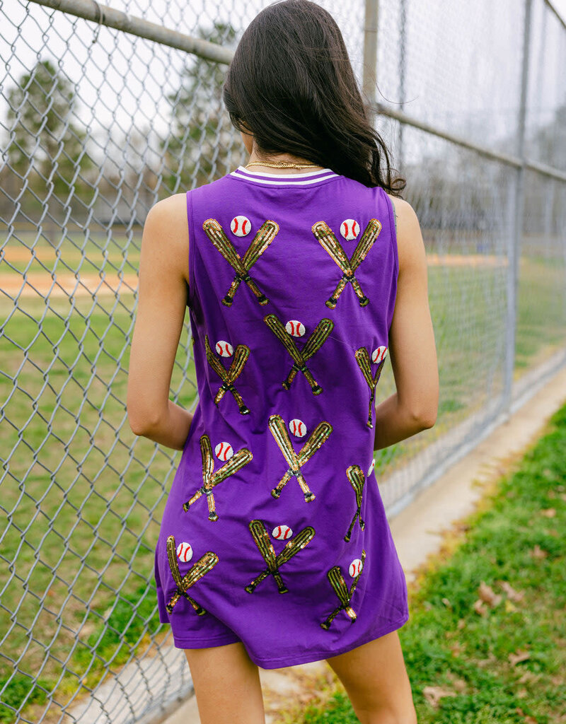 Queen of Sparkles Purple Scattered Baseball Bat Tank Dress