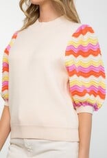 Mock Neck Crochet Sleeve Sweater Top