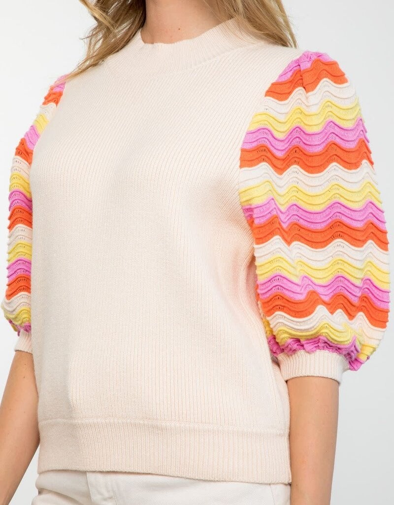 Mock Neck Crochet Sleeve Sweater Top
