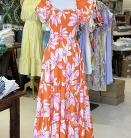 Orange Floral Ruffle Poplin Maxi Dress