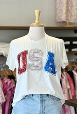 Queen of Sparkles White Beaded "USA" Tee