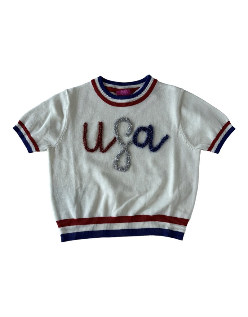 Queen of Sparkles Kids USA Glitter Script Sweater