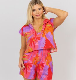 Karlie Tropical Palm V-Neck Top