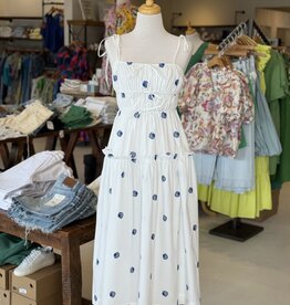 Shell Embroidery Smocked Midi Dress
