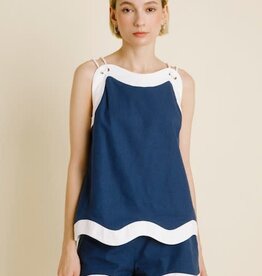 Navy Wave Hem Top