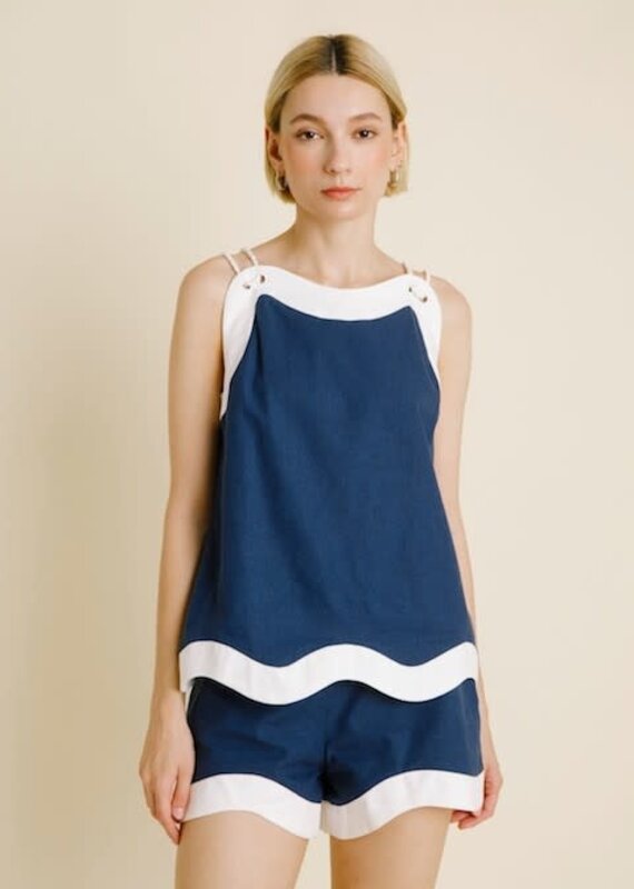 Navy Wave Hem Top