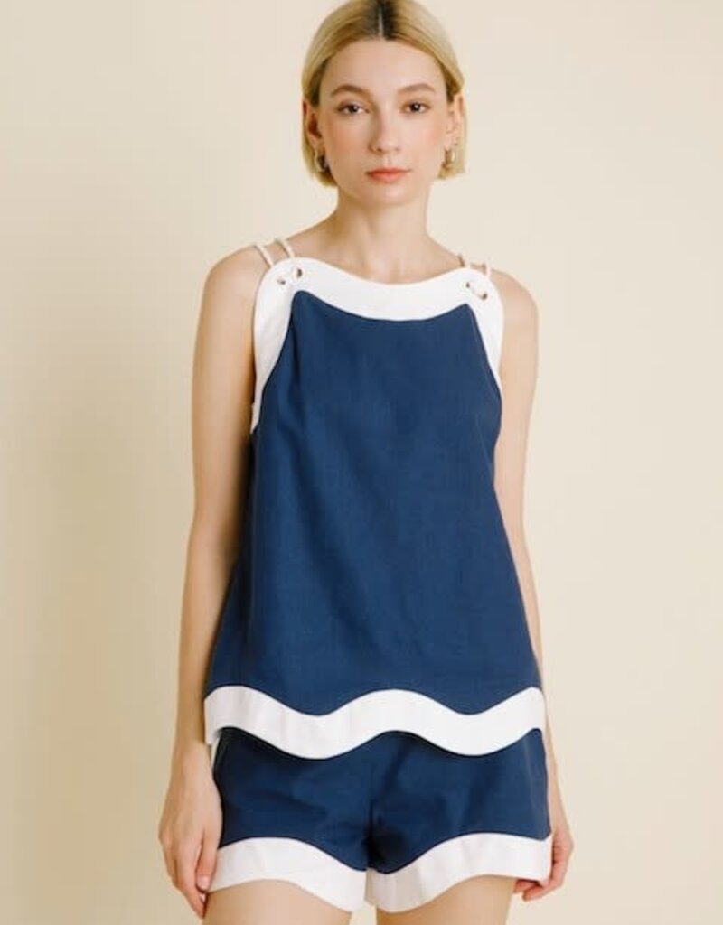 Navy Wave Hem Top