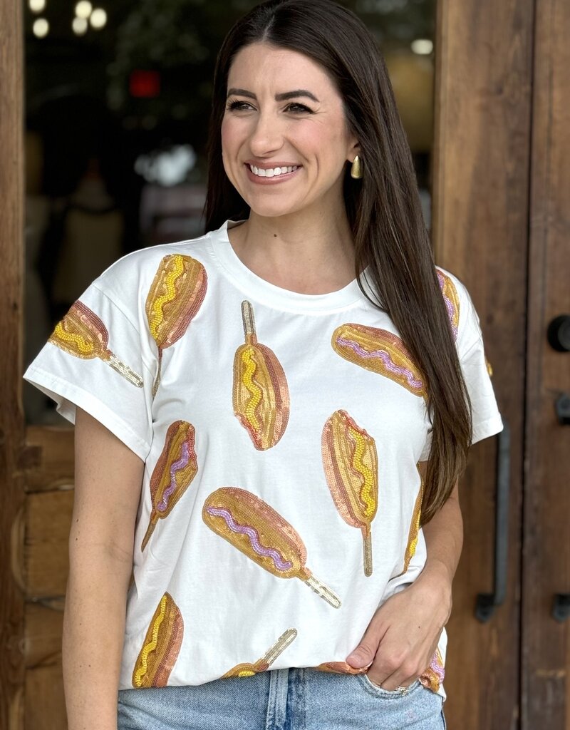 Queen of Sparkles White Scattered Corndog Tee