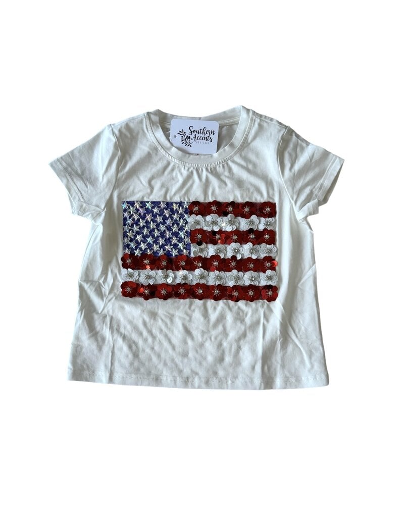 Queen of Sparkles Kids White American Flag Tee