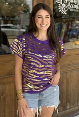 Queen of Sparkles Purple & Gold Bead & Sequin Tiger Stripe Tee