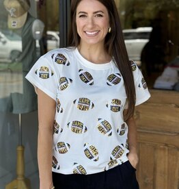Queen of Sparkles White, Black, & Gold Gameday Football Tee