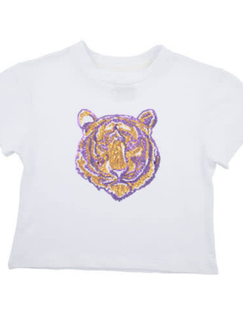 Girls Gameday Sequin Tiger Face Boxy Tee