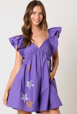 Purple Star Poplin Tie Back Romper