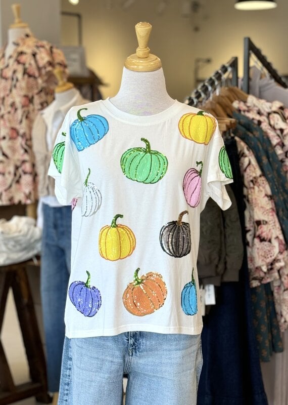 Queen of Sparkles White Multi Pumpkin Tee