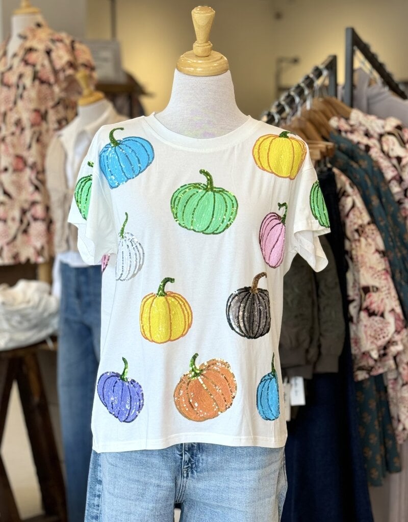 Queen of Sparkles White Multi Pumpkin Tee