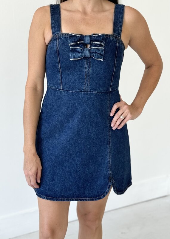 Jewel Bow Denim Mini Dress