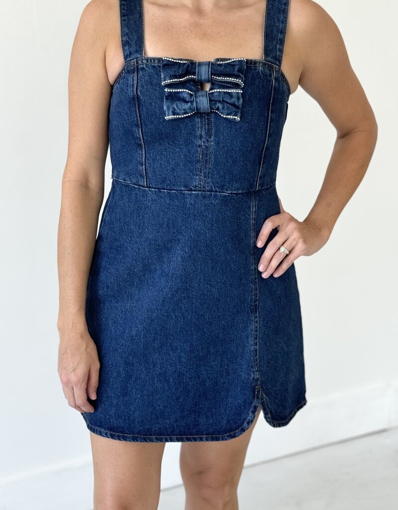 Jewel Bow Denim Mini Dress