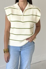 Beige/Green Stripe Zip Front Sweater