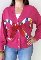Queen of Sparkles Pink Cardigan w/ Candy Cane & Bow